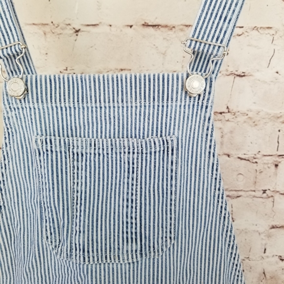 PacSun Blue & White Stripe Denim Overall Shorts - Picture 5 of 7